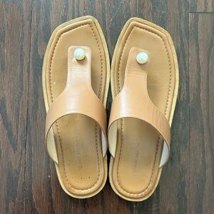 Stuart Weitzman Goldie Faux Pearl Leather Thong Sandals - Women’s Size 9